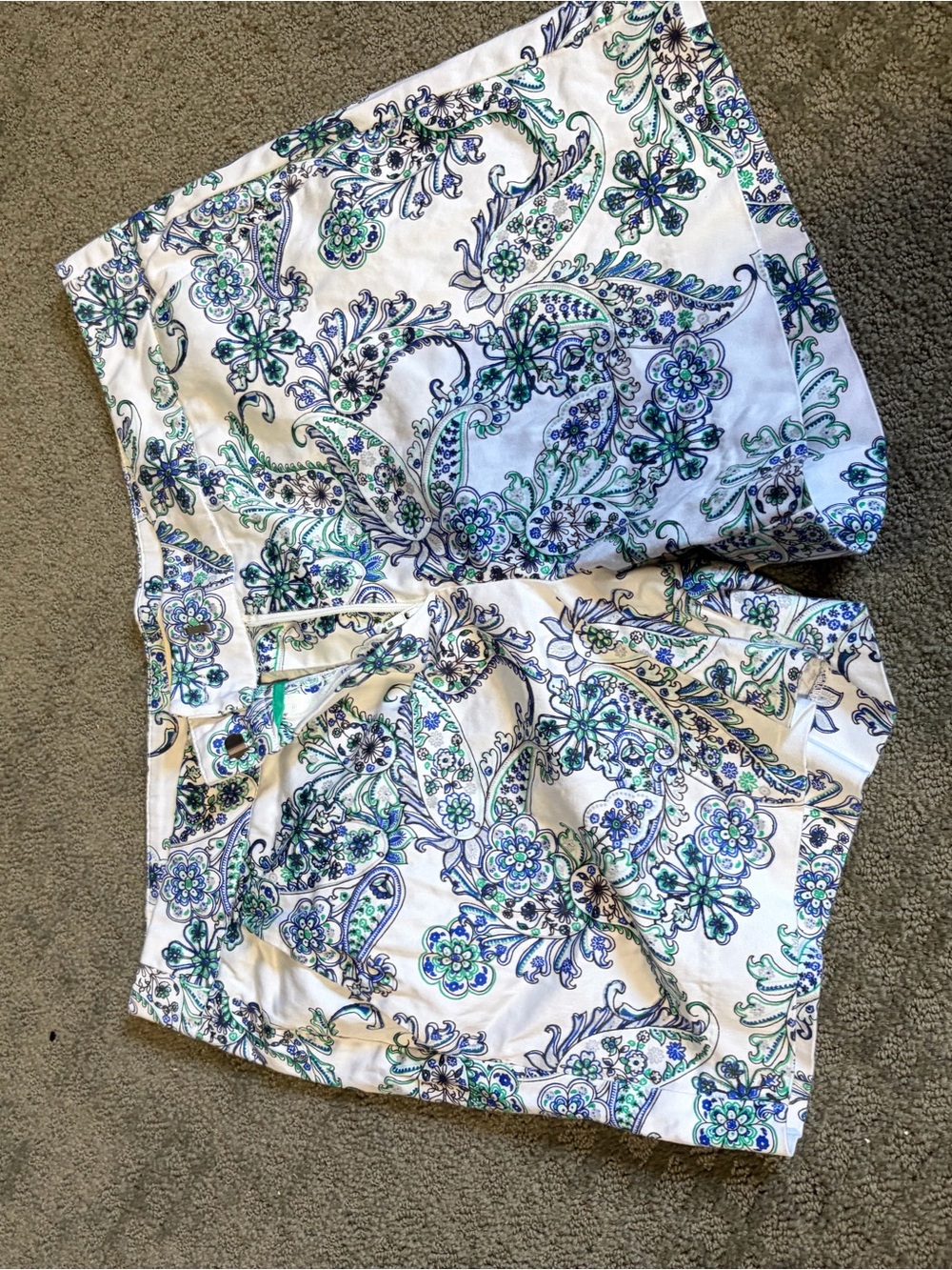 Women’s White Paisley Print Shorts - Blue & Green